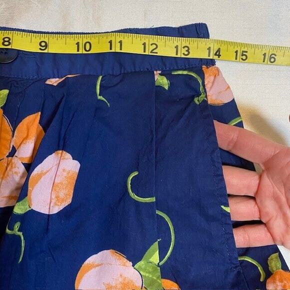 ModCloth A Line Vintage Era Summertime Peach Skirt Navy Blue Cotton Women Medium - Picture 6 of 8